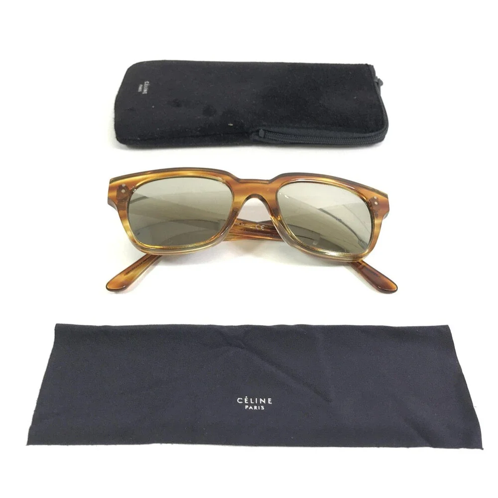 Celine Sunglasses CL40061I 56C Brown Horn Square Frames w/ Silver Mirror Lenses